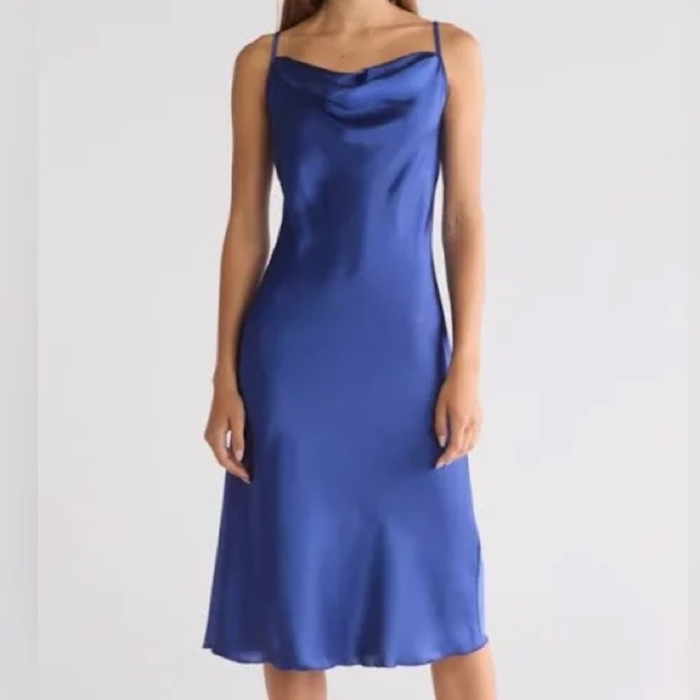 bebe Blue Satin Midi Dress